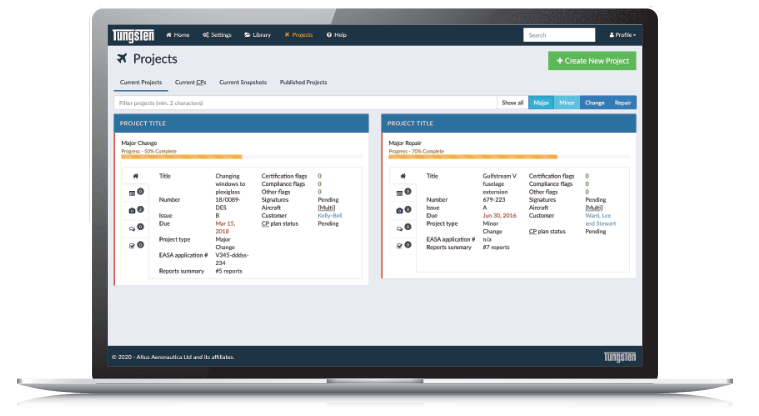 Tungsten Certification Software screenshot on laptop